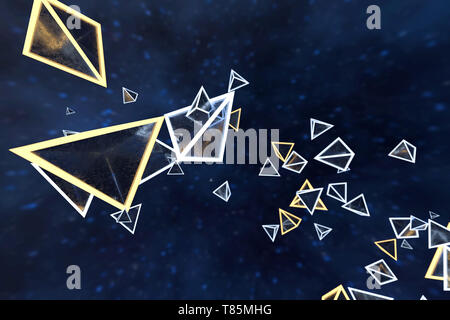 Le rendu 3D, triangle lumineux cube avec un arrière-plan sombre. Fond numérique de l'ordinateur. Banque D'Images
