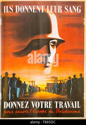 France, Paris, ancien affiche de propagande de la Seconde Guerre mondiale (39-45) Banque D'Images