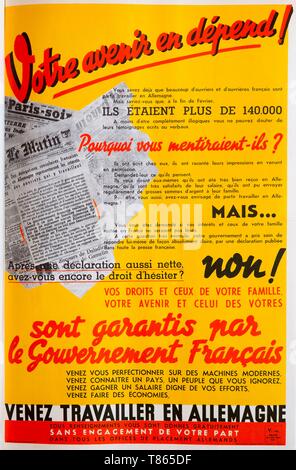 France, Paris, ancien affiche de propagande de la Seconde Guerre mondiale (39-45) Banque D'Images