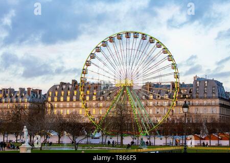 France, Paris, jardin des Tuileries, Marché de Noël et la Grande Roue Banque D'Images