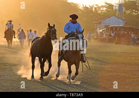 San Antonio de Areco/ Argentine : Gaucho équitation au traditionnel très populaire fête de la Tradicion Banque D'Images