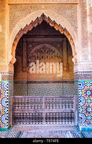 Les Tombeaux Saadiens à Marrakech mausolée construit par le sultan Ahmad al-Mansur au Maroc, l'Afrique Banque D'Images