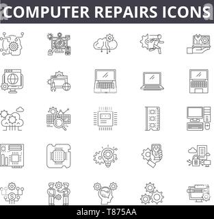Réparations d'ordinateur concept line icônes, signes, vector set, résumé du concept, illustration linéaire Illustration de Vecteur