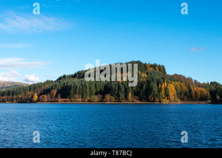 Vue sur le Loch Drunkie sur la forêt Achray dur dans le Trossachs, Ecosse, Royaume-Uni Banque D'Images