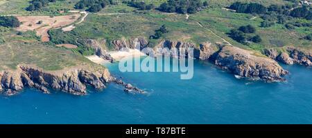 En France, en Vendée, l'île d'Yeu, l'Anse des Soux sur la côte sauvage (vue aérienne) Banque D'Images