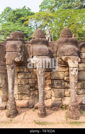 Cambodge, Angkor, Angkor Thom, Terrasse des éléphants Banque D'Images