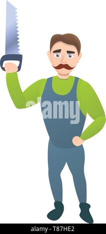 Carpenter avec scie à main icône. Caricature de Carpenter avec scie à main icône vecteur pour la conception web isolé sur fond blanc Illustration de Vecteur