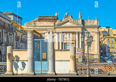 Catane, Italie - 17 mars 2019 : Entrée de l'Amphithéâtre Romain à Catane, Sicile Banque D'Images