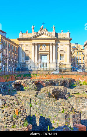 Catane, Italie - 17 mars 2019 - Amphithéâtre romain à Catane, Sicile Banque D'Images