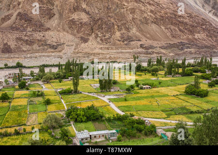 Vue sur la vallée et le Turtuk fleuves Shyok river au Ladakh, Inde Banque D'Images