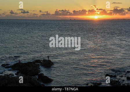 Coucher du soleil à Porto da Barra Beach à Salvador de Bahia au Brésil Banque D'Images