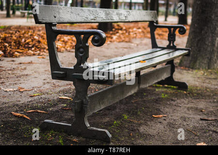 Banc isolé à l'automne dans le jardin des Tuileries à Paris France Banque D'Images