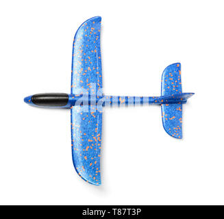 Vue de dessus de la mousse bleu avion planeur isolated on white Banque D'Images