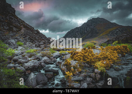Tryfan Mountain et d'Afon Ogwen, Snowdonia, le Nord du Pays de Galles Banque D'Images