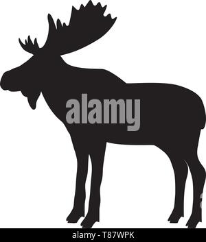 Bull Moose wapiti animal mammifère silhouette noire Illustration de Vecteur