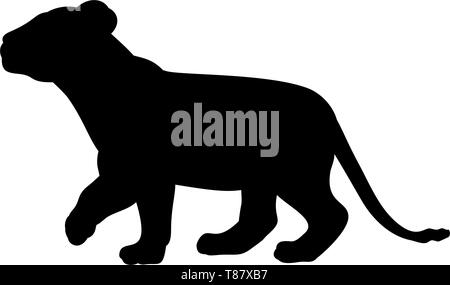 Lion cub Prédateur animal silhouette noire Illustration de Vecteur