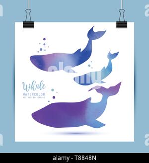 Illustration à l'aquarelle de la famille des baleines. Vector, isolé sur blanc. Illustration de Vecteur