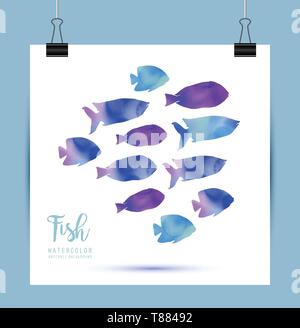 Mer aquarelle poisson bleu et violet dans le Vector Illustration de Vecteur