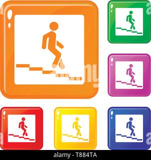 Passage sous panneau routier icons set vector color Illustration de Vecteur