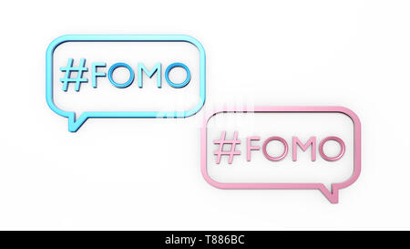 Fomo comme word ou texte 3D concept logo placé sur une surface blanche. Le rendu 3D - Ilustration. Fomo mot signifie la peur de manquer quelque chose. L'un des m Banque D'Images