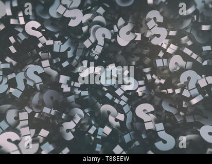 Interrogation abstract background,3d render. De nombreux symboles d'interrogation texturé métallique Banque D'Images