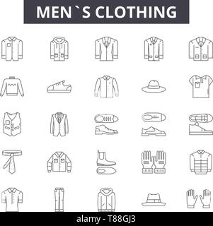 La ligne de vêtements pour hommes, signes, icônes vector set, résumé du concept, illustration linéaire Illustration de Vecteur