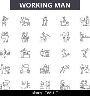 Homme de travail, signes, icônes de ligne vector set, résumé du concept, illustration linéaire Illustration de Vecteur