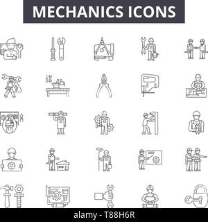 Icônes de ligne mécanique, signes, vector set, concept linéaire, contours illustration Illustration de Vecteur