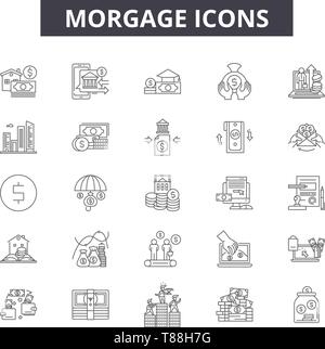 Icônes de ligne de prêt hypothécaire, signes, vector set, concept linéaire, contours illustration Illustration de Vecteur