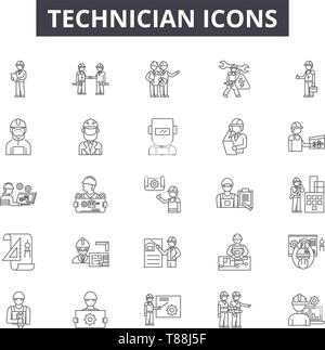 Icônes de lignes Technicien, signes, vector set, concept linéaire, contours illustration Illustration de Vecteur