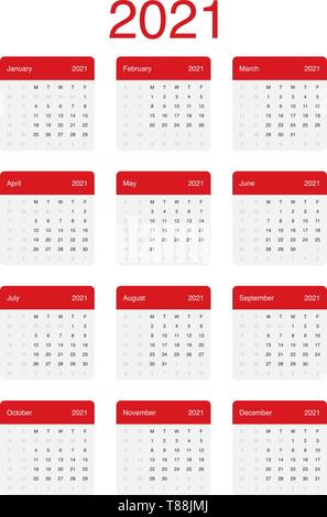 Calendrier 2021 Minimal propre vecteur Conception simple avec une grille de base. Semaine commence le lundi. Illustration de Vecteur