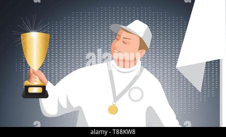 Illustration d'un gagnant avec un cgolden tasse et une médaille d'or Illustration de Vecteur