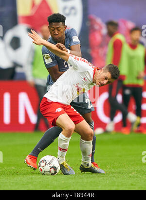 Diego DEMME, RB Leipzig 31 concurrence pour la balle, s'attaquer, duel, l'en-tête, zweikampf, action, lutte contre David ALABA, FCB 27 RB LEIPZIG - FC BAYERN MUNICH 0-0 - DFL RÈGLEMENT INTERDIT TOUTE UTILISATION DES PHOTOGRAPHIES comme des séquences d'images et/ou quasi-vidéo - 1.ligue de soccer allemand , Leipzig, Allemagne, le 11 mai 2019, journée 33 saison 2018/2019, FCB, Red Bull, München © Peter Schatz / Alamy Live News Banque D'Images