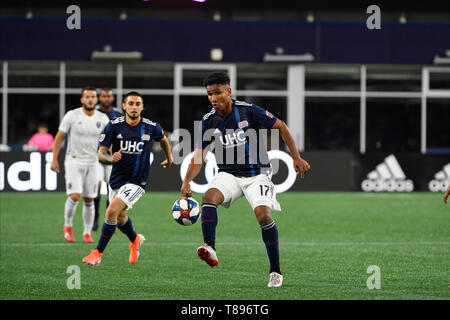 Foxborough dans le Massachusetts, aux États-Unis. Le 11 mai, 2019. New England Revolution avant Juan Agudelo (17) en action au cours de la MLS match entre San Jose Earthquakes et le New England Revolution tenue au Stade Gillette à Foxborough dans le Massachusetts. Boston bat San Jose 3-1. Eric Canha/CSM/Alamy Live News Banque D'Images