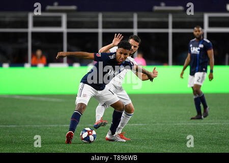 Foxborough dans le Massachusetts, aux États-Unis. Le 11 mai, 2019. New England Revolution avant Juan Agudelo (17) en action au cours de la MLS match entre San Jose Earthquakes et le New England Revolution tenue au Stade Gillette à Foxborough dans le Massachusetts. Boston bat San Jose 3-1. Eric Canha/CSM/Alamy Live News Banque D'Images