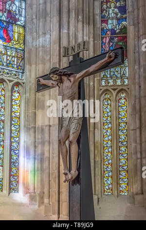 Leiria Portugal - 0404/ 2019 : la statue du Christ à l'intérieur de l'église gothique de la Monastère de Batalha, Mosteiro da Batalha, littéralement le Banque D'Images