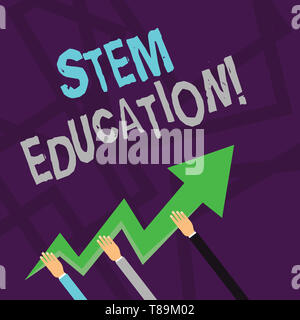 Signe texte montrant l'éducation de la tige. Photo d'élaborer un texte pour préparer les élèves du primaire et du secondaire pour le collège trois mains Holding Colorful Zigza Banque D'Images