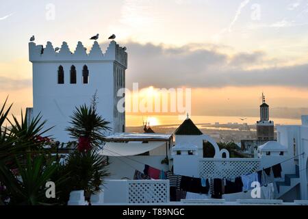 Maroc, région Tanger Tétouan, Tanger, Kasbah, Medina, vieille ville et la baie Banque D'Images