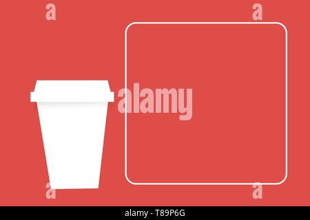 Café Thé blanc tasse de papier en blanc cadre carré vide de l'espace de copie en Rouge Design business concept template vide copie espace texte pour isoler Ad Site internet Illustration de Vecteur