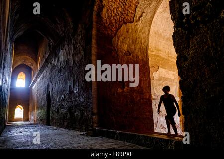 Le Myanmar, Bagan, temple du Bouddha, Dammayangyi des fresques sur les murs de la galerie intérieure Banque D'Images