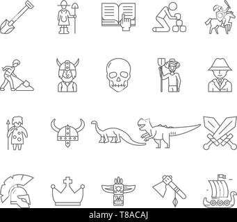Ligne Archaelogists icônes, signes, vector set, contours concept illustration Illustration de Vecteur
