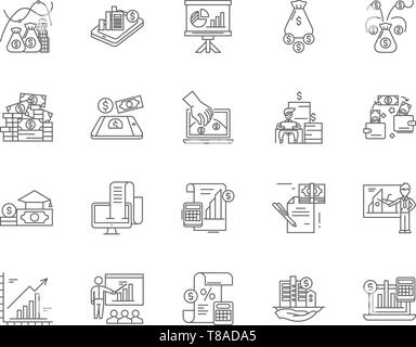 Ligne Budjeting icônes, signes, vector set, contours concept illustration Illustration de Vecteur