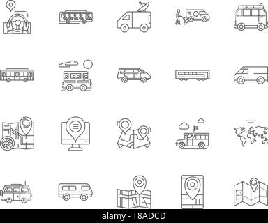 Ligne de bus, icônes, signes linéaires vector set, contours concept illustration Illustration de Vecteur