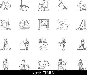 Entreprise de nettoyage, signes, icônes de ligne vector set, contours concept illustration Illustration de Vecteur