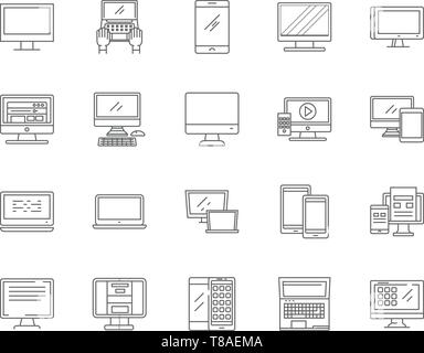 Icônes de ligne de dépannage informatique, signes, vector set, contours concept illustration Illustration de Vecteur