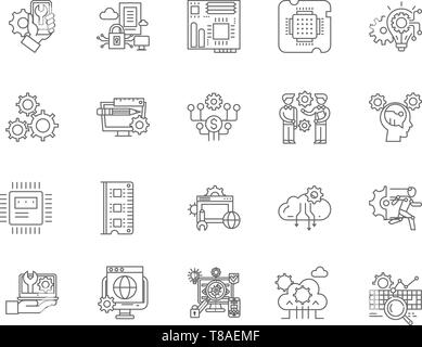 Réparations d'ordinateur concept line icônes, signes, vector set, contours concept illustration Illustration de Vecteur