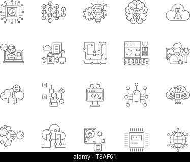 Ligne cpu icônes, signes, vector set, contours concept illustration Illustration de Vecteur