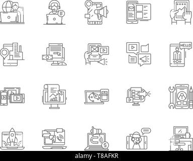 Ligne de l'agence numérique icônes, signes, vector set, contours concept illustration Illustration de Vecteur