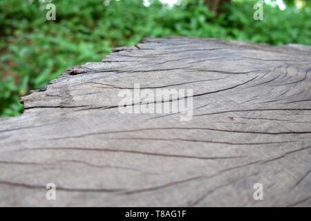 Haut de la table sur bois vide abstrait flou vert de jardin en matinée. arrière-plan peut être utilisé pour l'affichage ou un montage de vos produits Banque D'Images