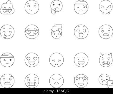Icônes de lignes d'émotions, de signes, de vector set, contours concept illustration Illustration de Vecteur